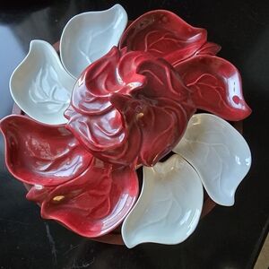 Vintage 1950s lazy Susan relish tray/ dip set. Unknown maker